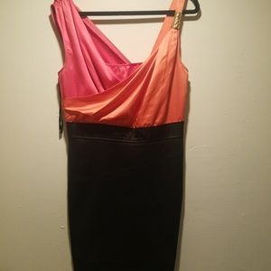 Hot Pink and Orange Color Block Black dress